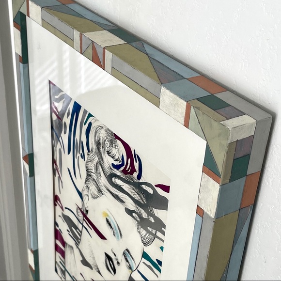 ORIGINAL FRAMED ART Metallic & Ink Graphic Illustration Drawing of Fashion Model - Picture 5 of 13